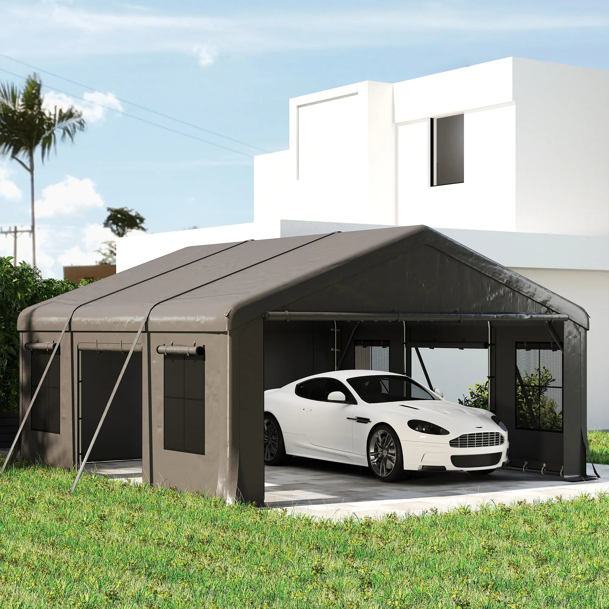 20' x 20' Heavy Duty Carport, Portable Garage Canopy Tent, Dark Grey Car Shelters at Gallery Canada