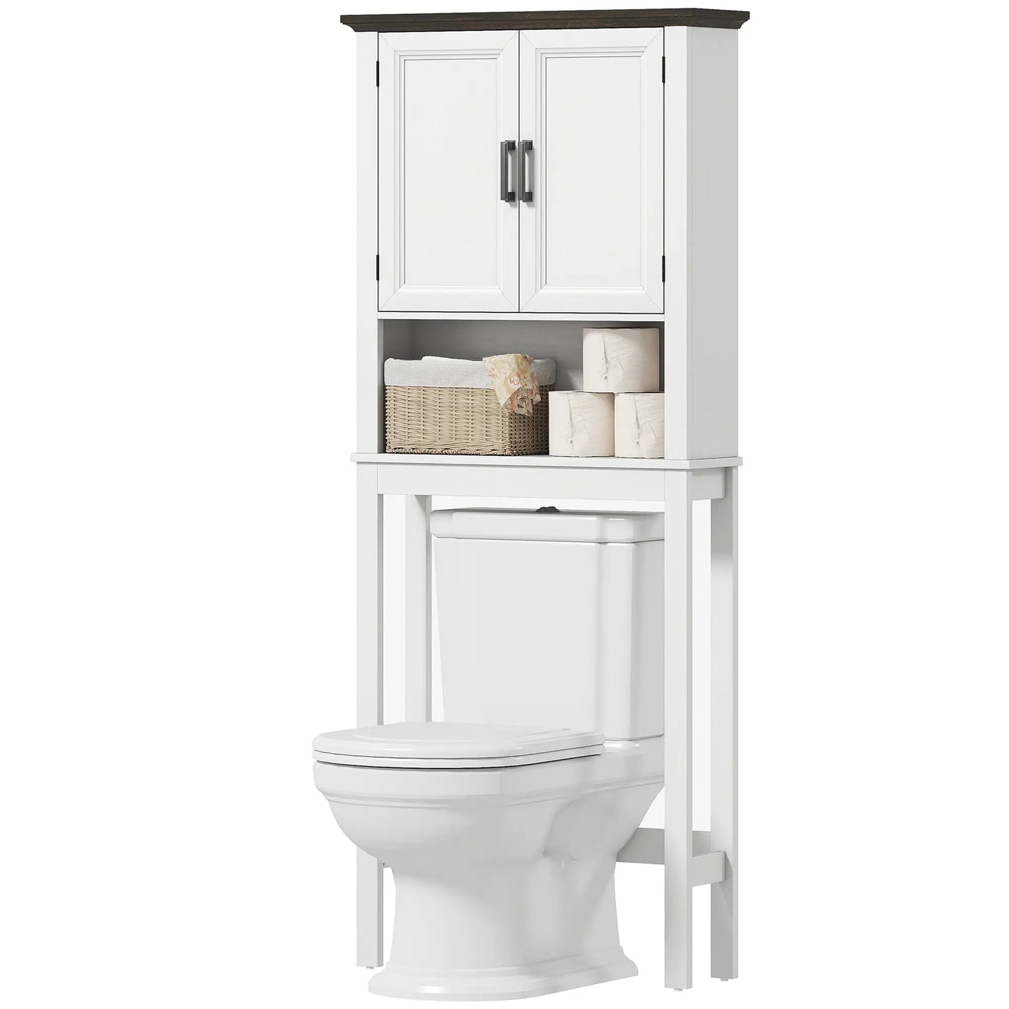 Over The Toilet Storage Cabinet, Open Shelf, Adjustable Bar, White Over The Toilet Storage White, Brown at Gallery Canada