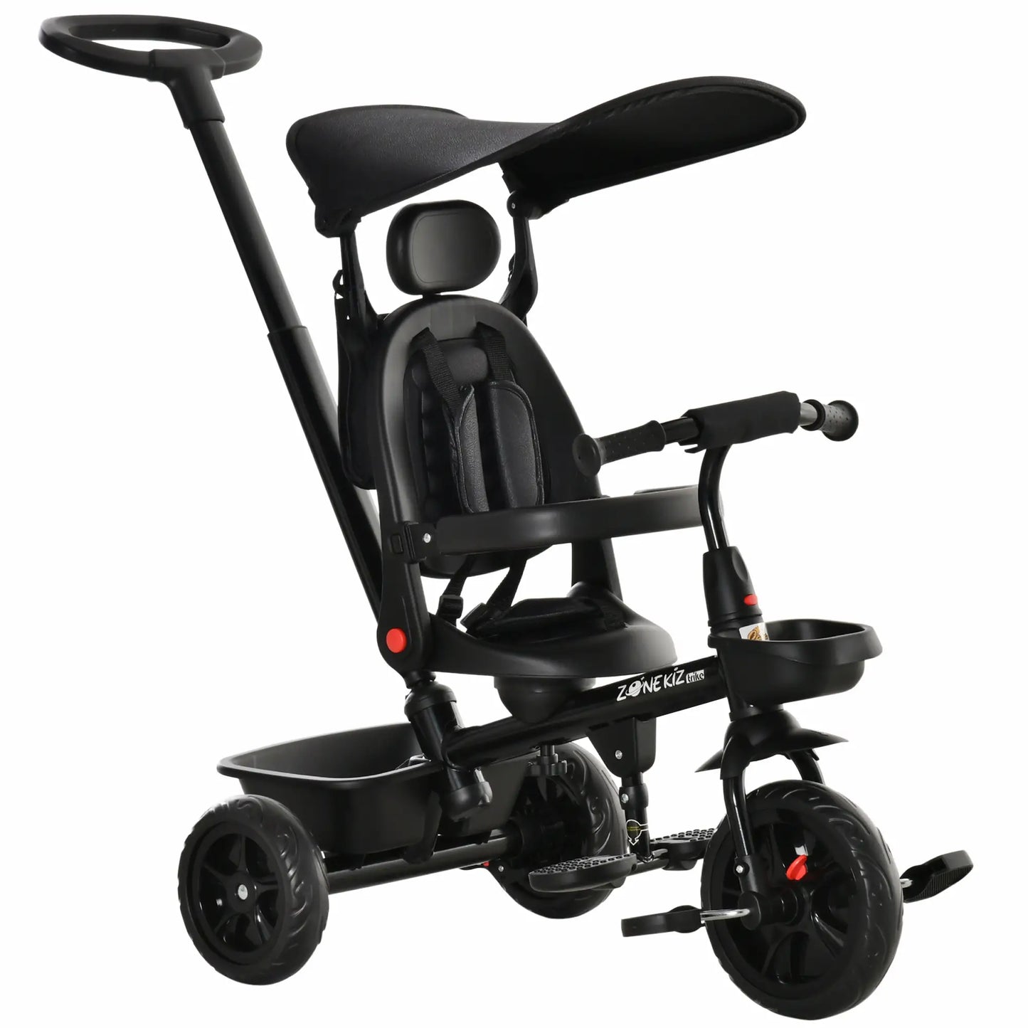 Kids Tricycle 4 In 1 Trike with Reversible Angle Adjustable Seat Removable Handle Canopy Handrail Belt Storage Footrest Brake Clutch for 1-5 Years Old Black Tricycles for Kids Black at Gallery Canada
