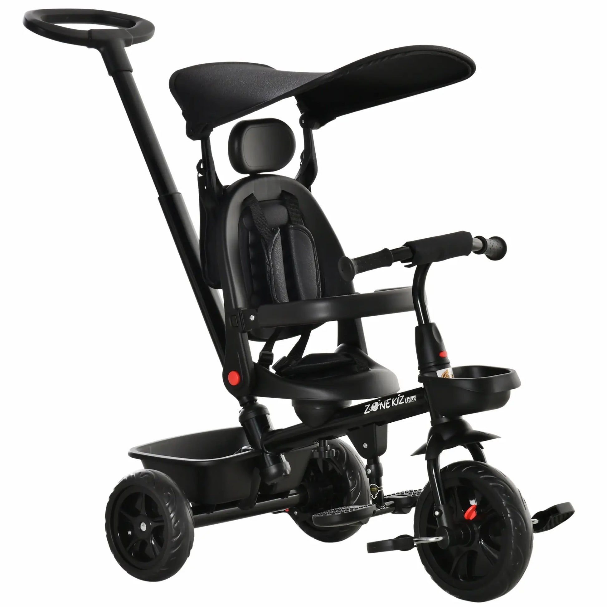 Kids Tricycle 4 In 1 Trike with Reversible Angle Adjustable Seat Removable Handle Canopy Handrail Belt Storage Footrest Brake Clutch for 1-5 Years Old Black Tricycles for Kids Black at Gallery Canada
