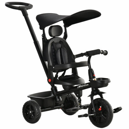 Kids Tricycle 4 In 1 Trike with Reversible Angle Adjustable Seat Removable Handle Canopy Handrail Belt Storage Footrest Brake Clutch for 1-5 Years Old Black Tricycles for Kids Black at Gallery Canada