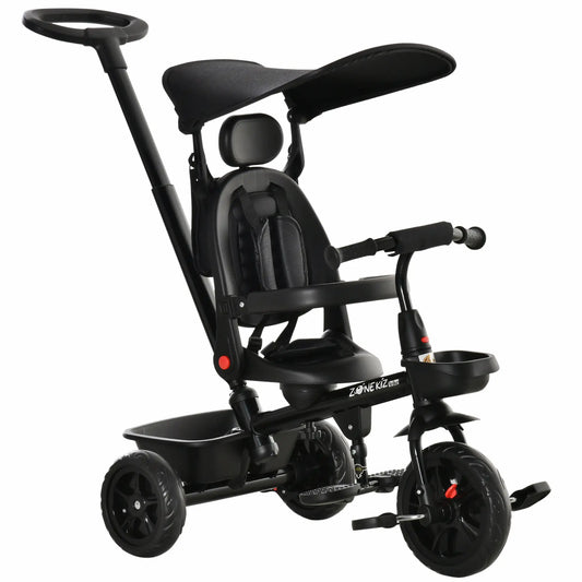 Kids Tricycle 4 In 1 Trike with Reversible Angle Adjustable Seat Removable Handle Canopy Handrail Belt Storage Footrest Brake Clutch for 1-5 Years Old Black Tricycles for Kids Black at Gallery Canada