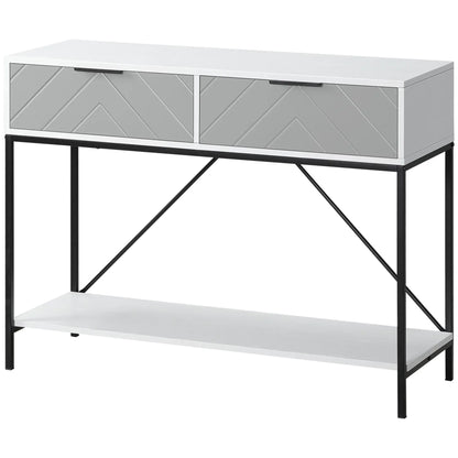 Modern Console Table with 2 Drawers, 2 Tier Entryway Table with Shelf, White Console Tables White, Grey, Black at Gallery Canada