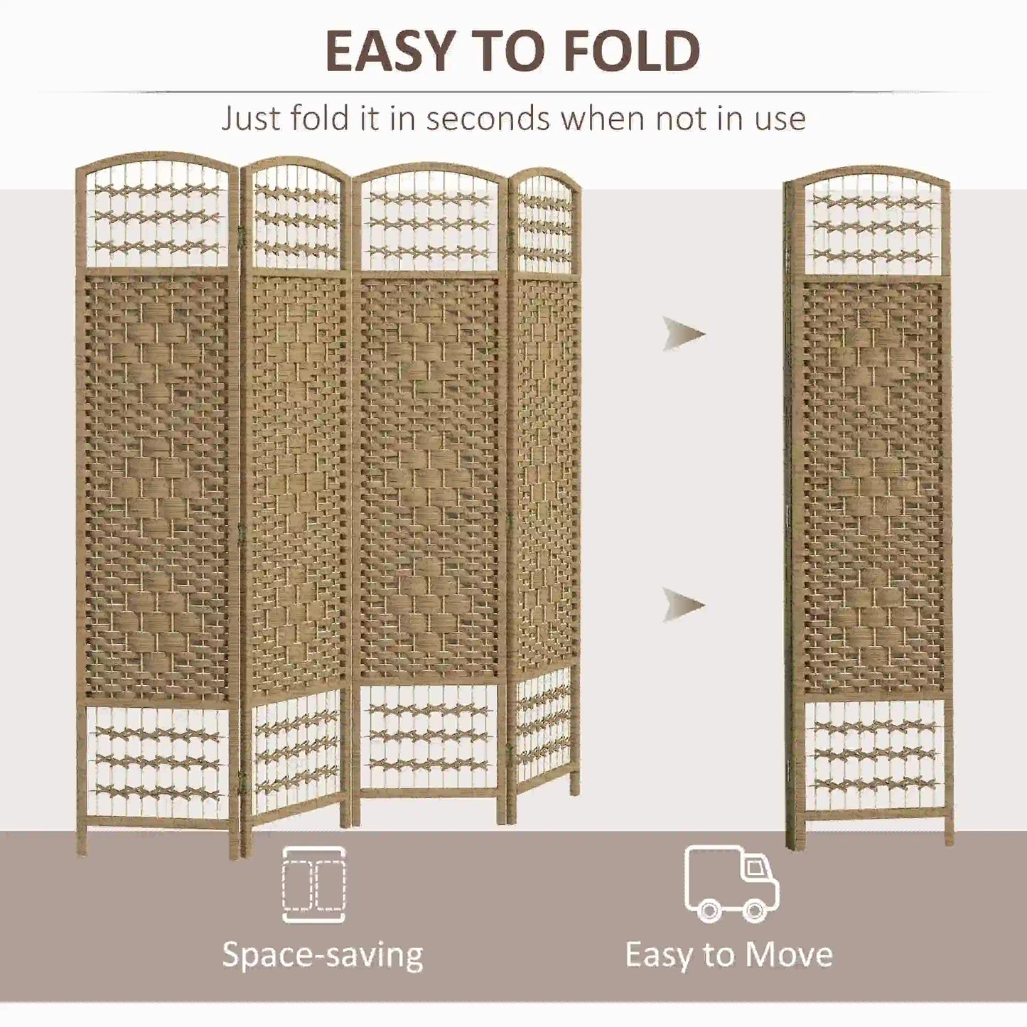 4 Panel Folding Room Divider, Portable Privacy Screen, Natural Room Dividers at Gallery Canada