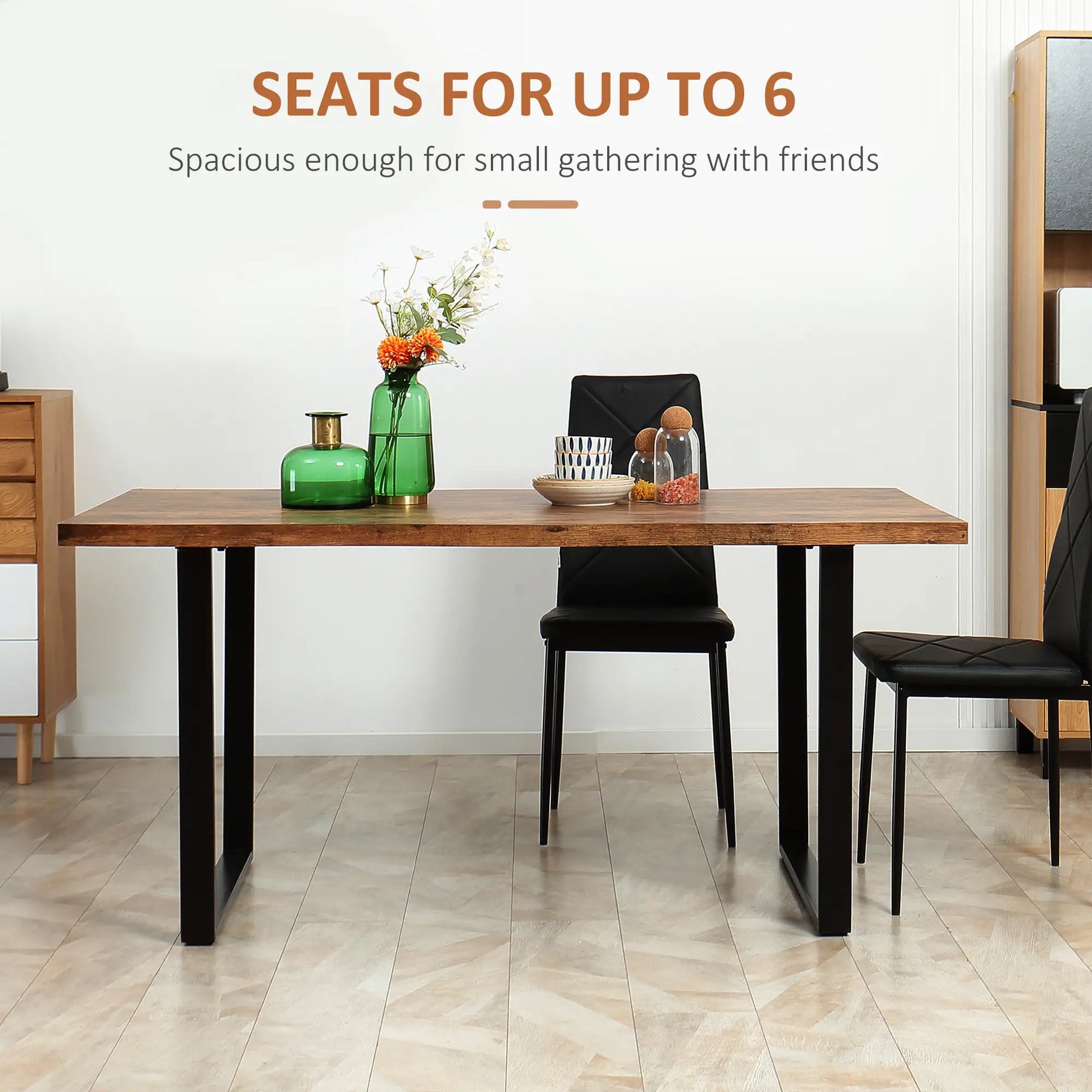 63" Industrial Dining Table, Wave-Edged Tabletop, Steel Legs, Rustic Brown, Brown Bar Tables & Dining Tables at Gallery Canada