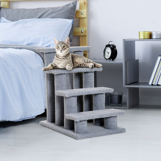 4-Step Multi-Level Carpeted Cat Scratching Post Pet Stairs, Grey - Gallery Canada