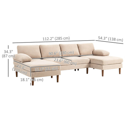 U Shape Couch, Double Chaise Lounge, 4 Seater Sofa, Wooden Legs, Beige Sofas & Reclining Chairs at Gallery Canada
