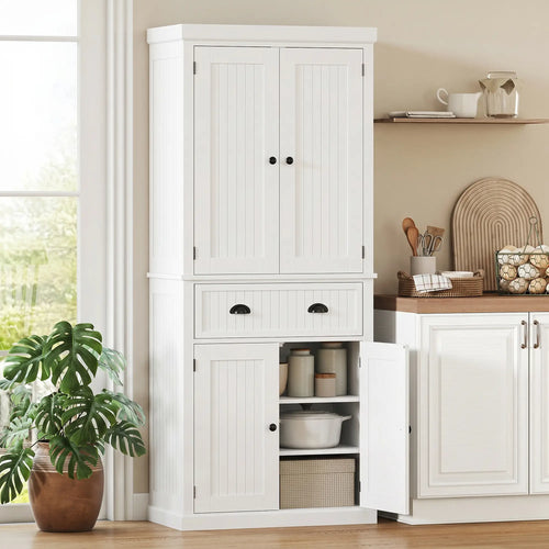 72 Inch Kitchen Pantry, Storage Cabinet with Drawer, White, White