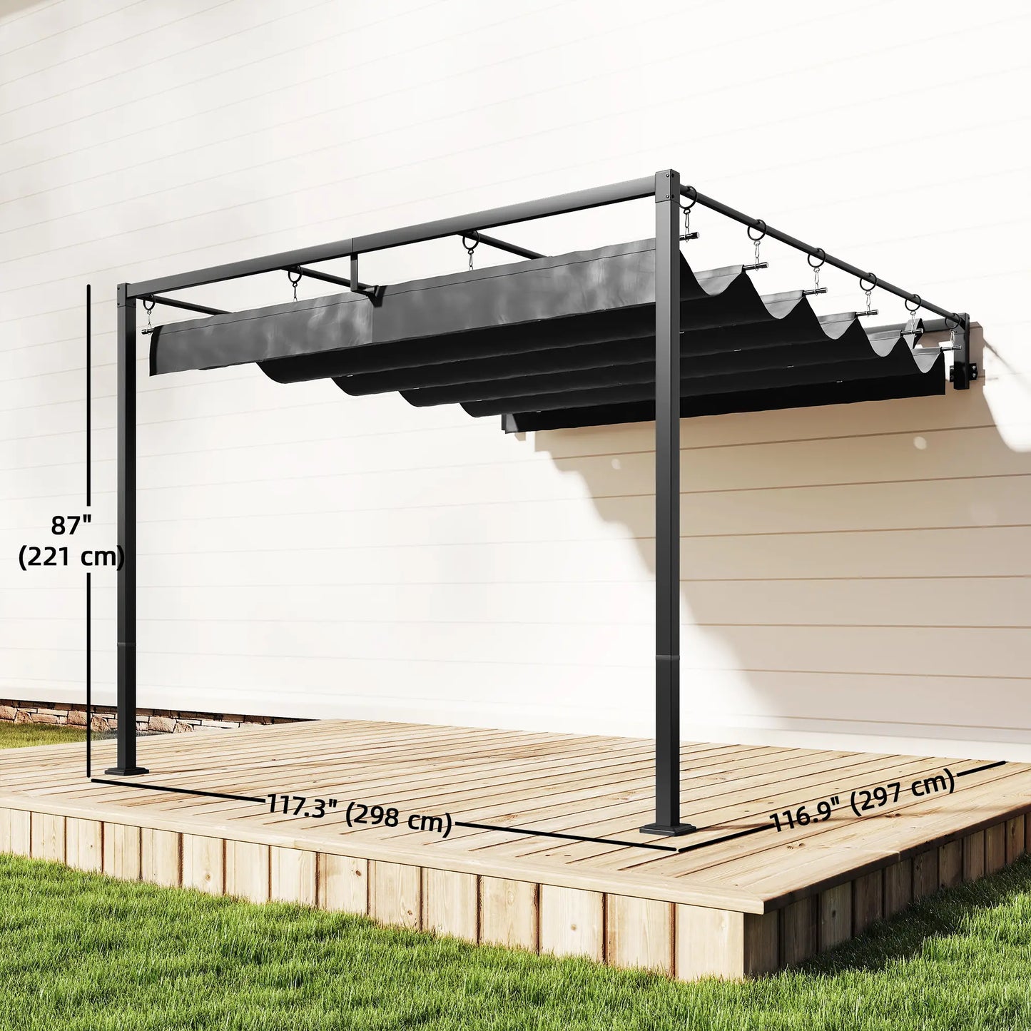 10' x 10' Retractable Pergola Canopy, Wall Mounted, Dark Grey Pergolas at Gallery Canada