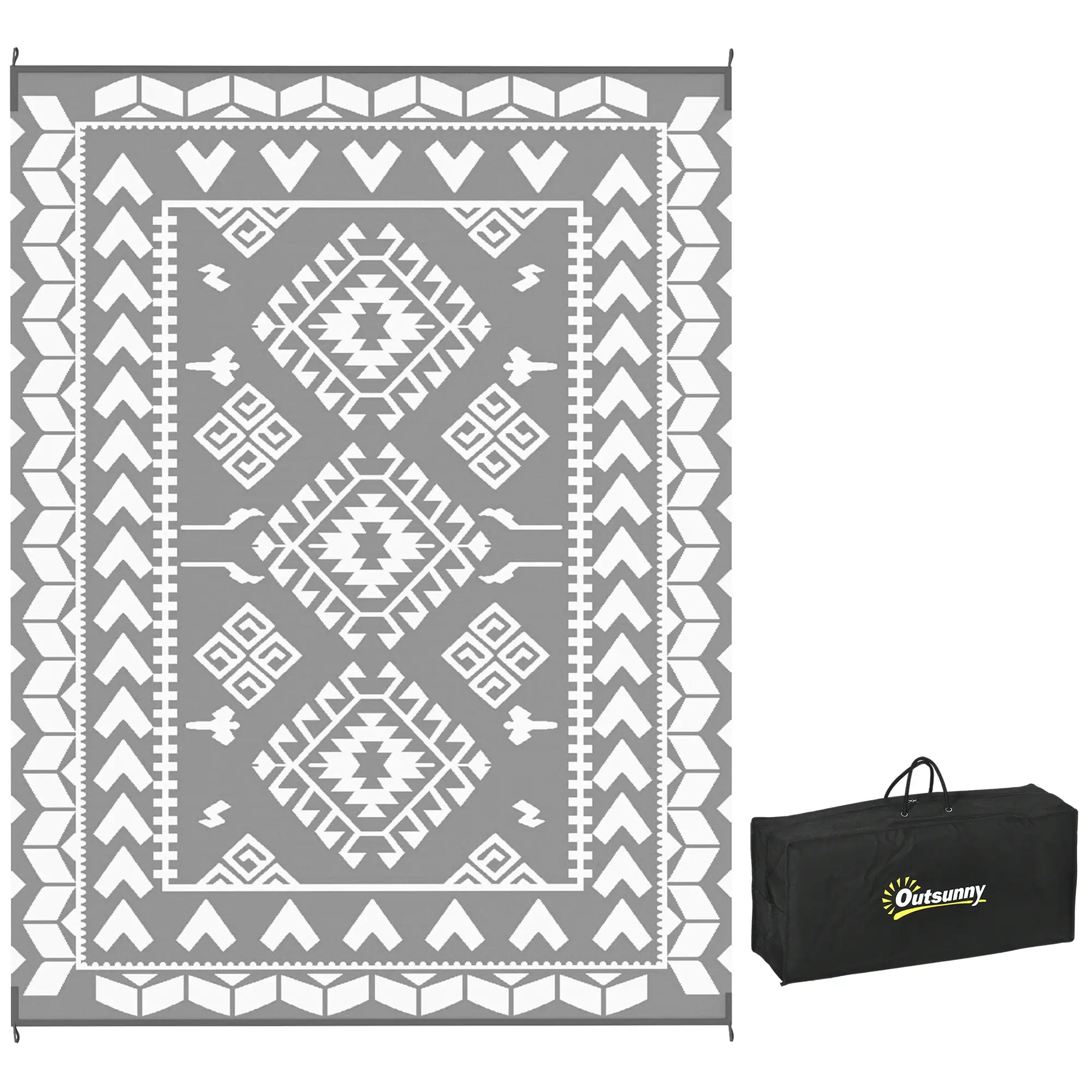 9' x 12' Outdoor RV Rug, Reversible Patio Mat, White and Grey Garden Decor at Gallery Canada