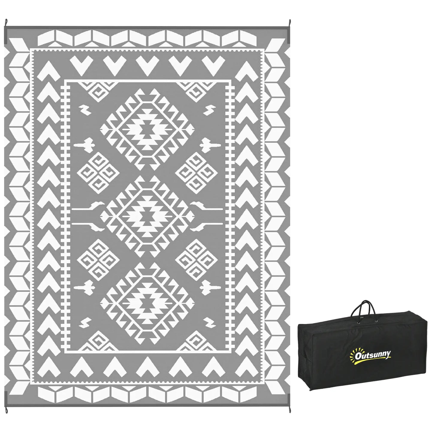 9' x 12' Outdoor RV Rug, Reversible Patio Mat, White and Grey Garden Decor at Gallery Canada