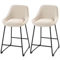 Chenille Bar Stools Set of 2, Cream White, Counter Height, Backrest
