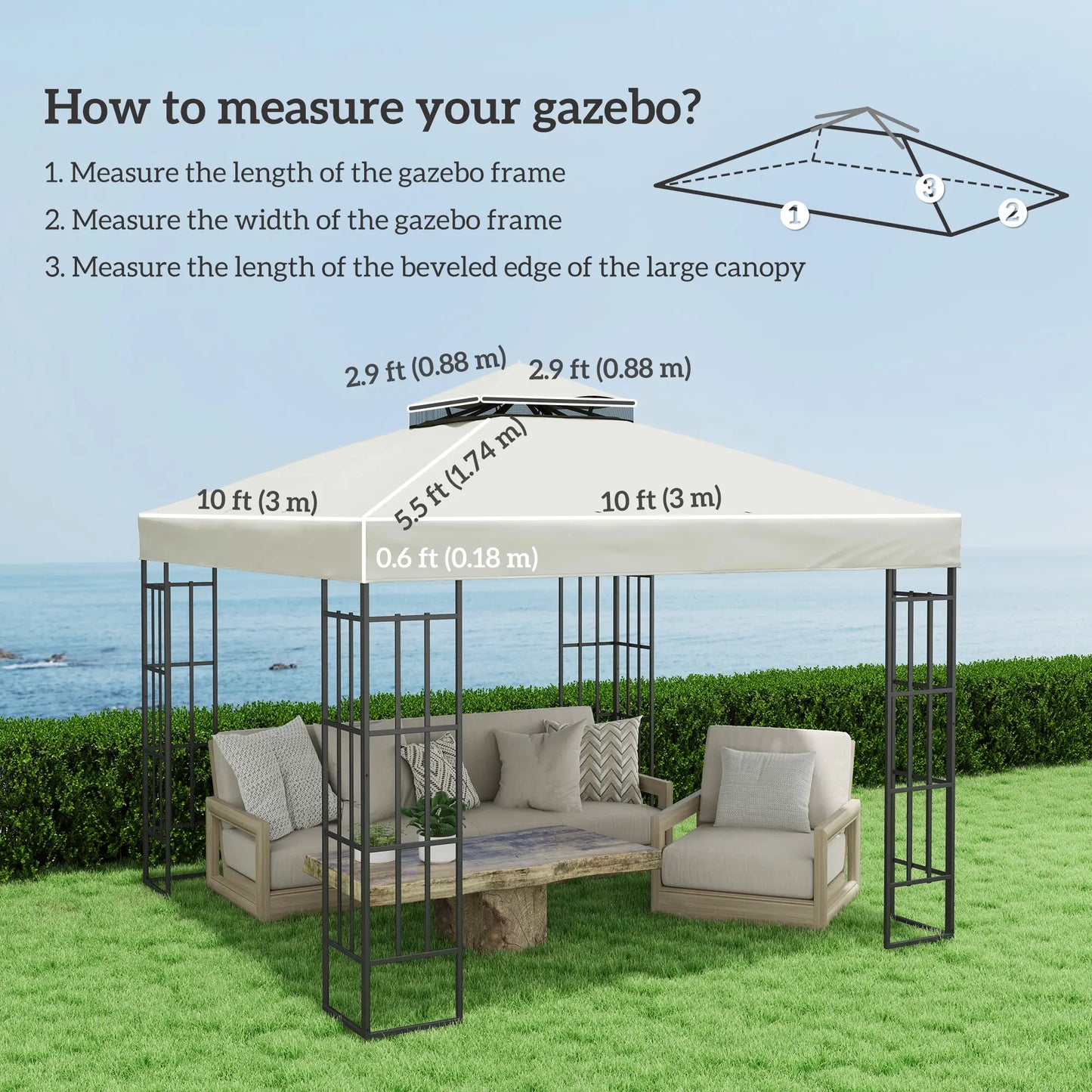 10' x 10' Gazebo Replacement Cover, UPF30+, 2-Tier Roof, Light Grey Gazebo Canopy Replacement at Gallery Canada
