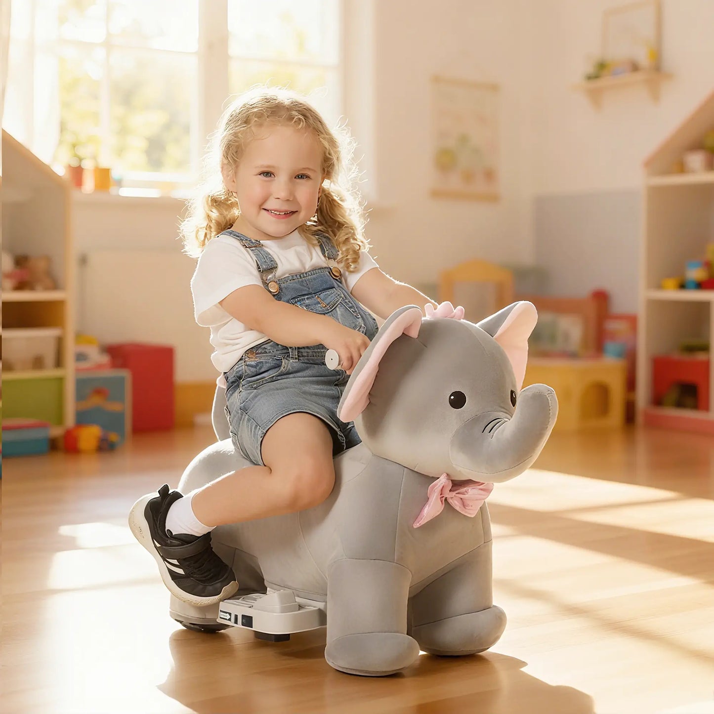 6V Kids Ride On Toy, Horse Elephant, Music, Soft Touch, Silent PU Wheels, For 1.5-5 Years Rocking Horses at Gallery Canada