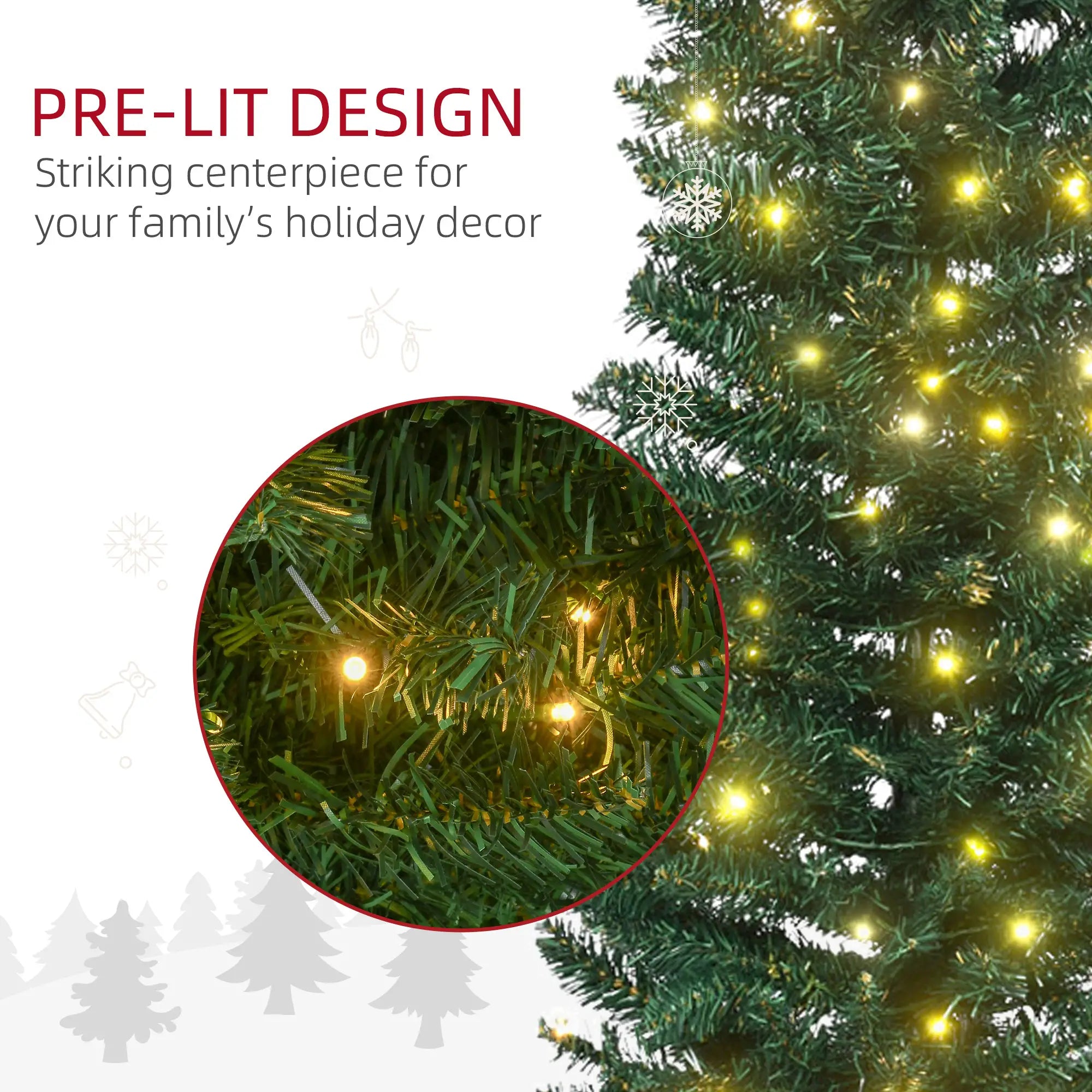 7' Pre Lit Artificial Pencil Christmas Tree, Warm White LED Lights, Green Pencil Christmas Trees at Gallery Canada