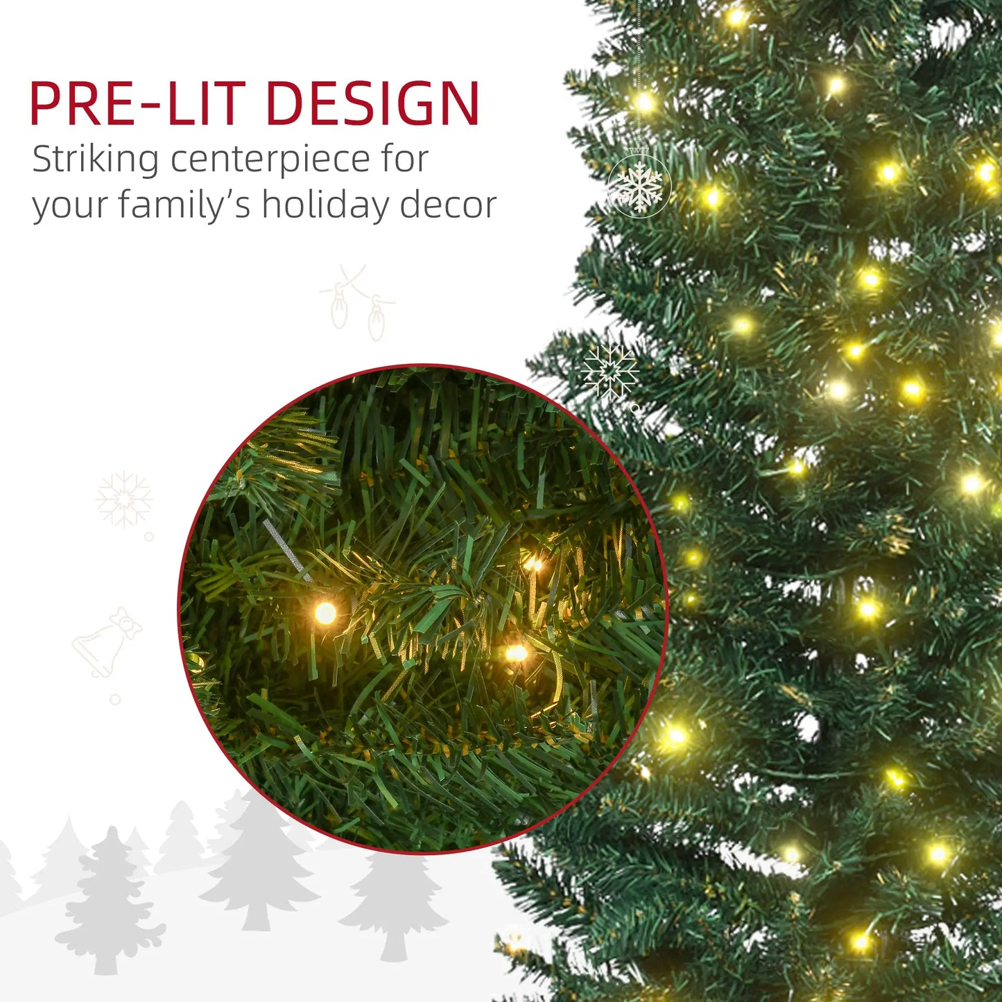 7' Pre Lit Artificial Pencil Christmas Tree, Warm White LED Lights, Green Pencil Christmas Trees at Gallery Canada