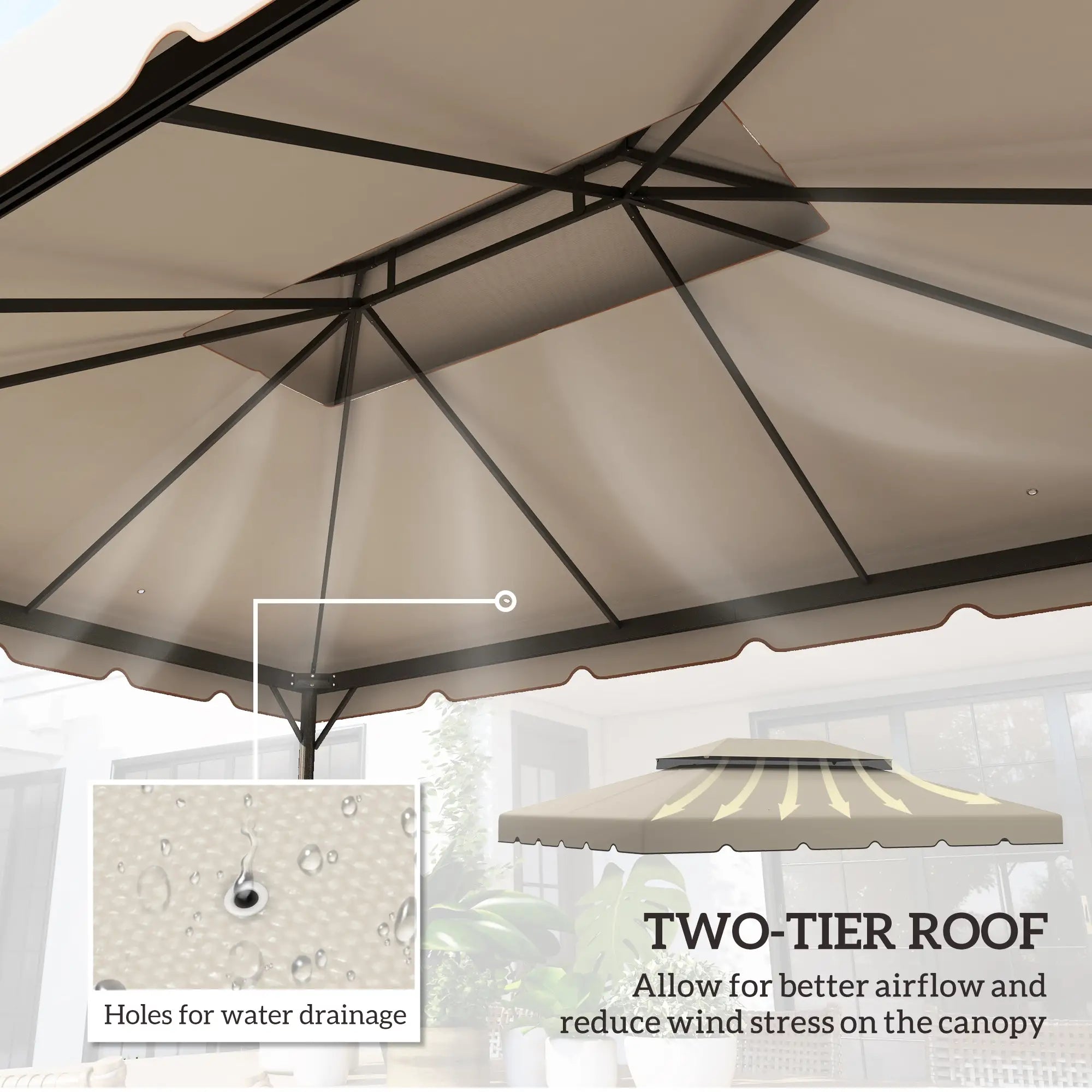 13' x 10' Gazebo Replacement Canopy, Double Vented Roof, Beige Gazebo Canopy Replacement at Gallery Canada