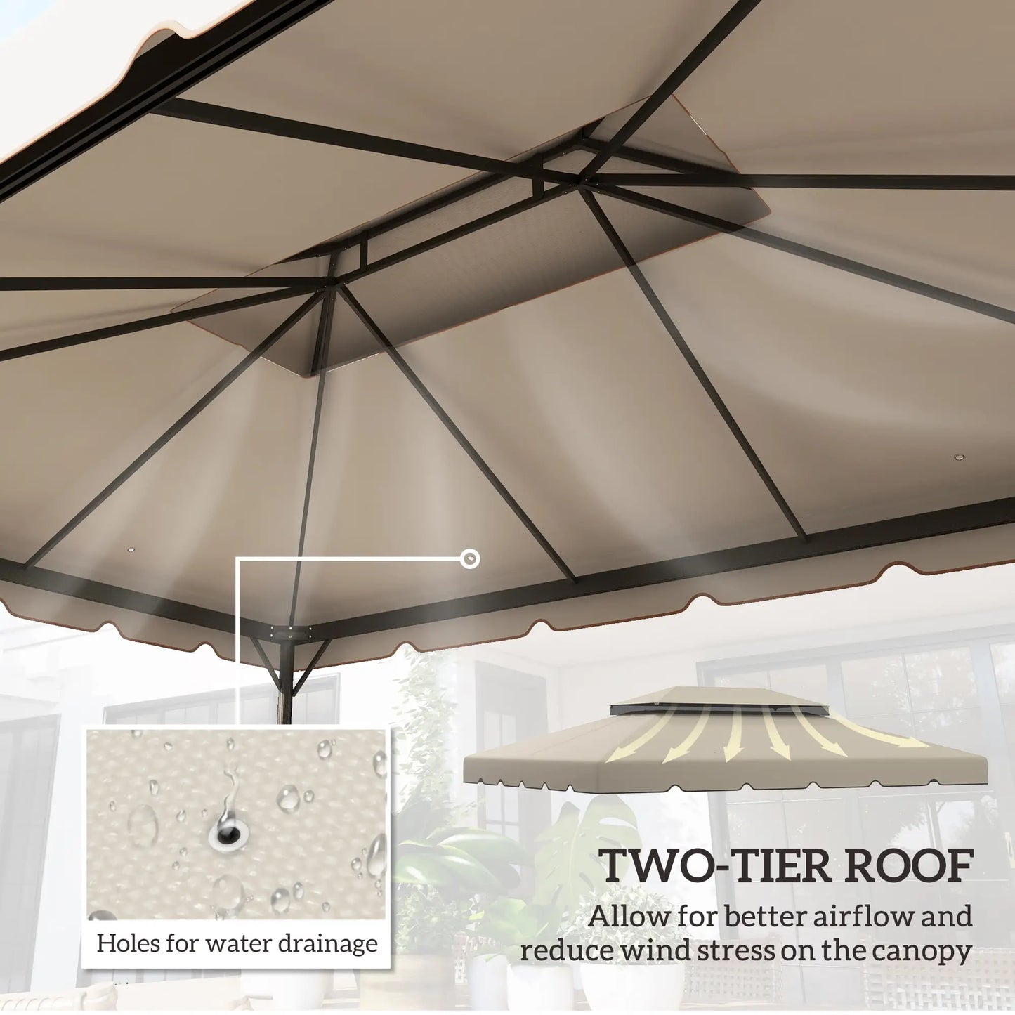 13' x 10' Gazebo Replacement Canopy, Double Vented Roof, Beige Gazebo Canopy Replacement at Gallery Canada