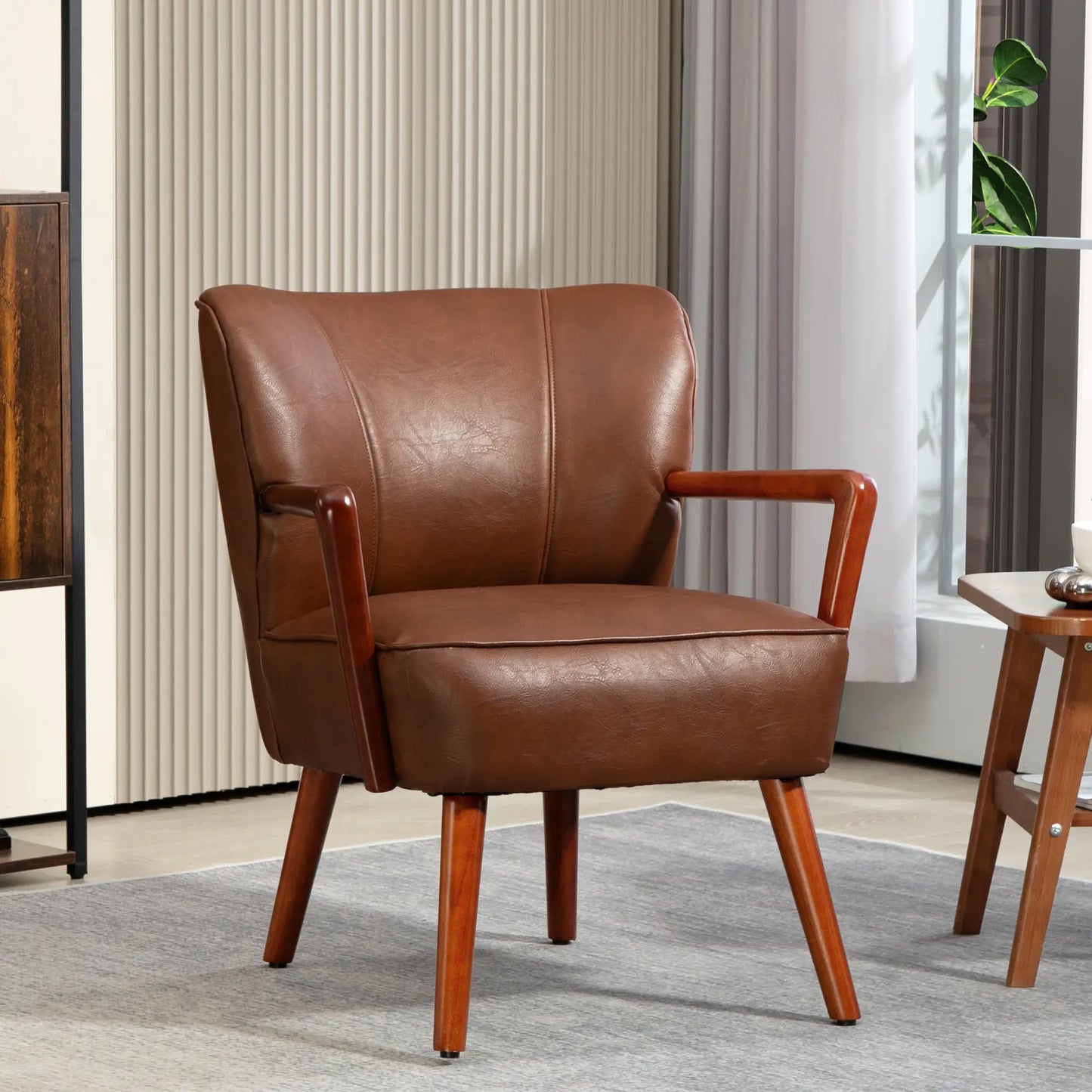 Modern Accent Chair, Faux Leather Upholstered, Wood Legs, Brown Accent Chairs at Gallery Canada