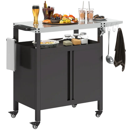 Outdoor Grill Cart Table With Foldable Side Table, 45.7"x19.7", Black Outdoor Grill Carts at Gallery Canada