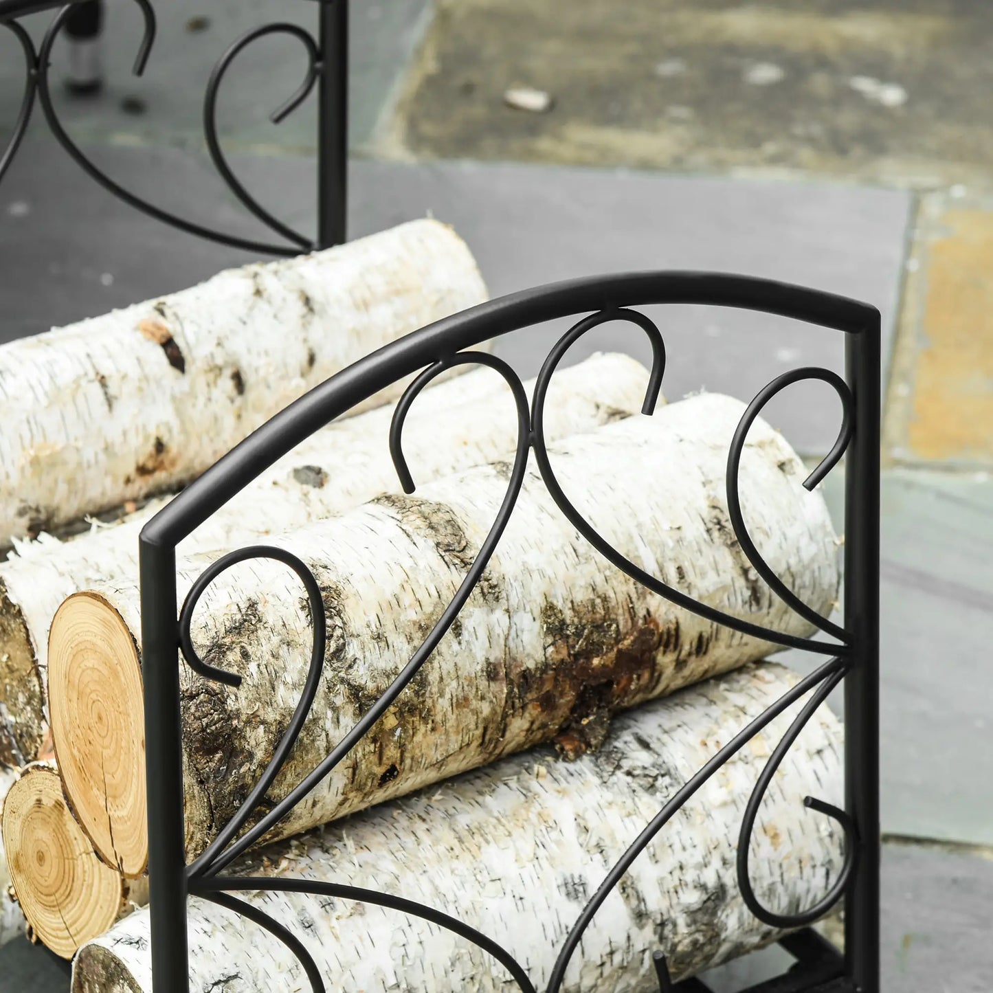 16" Heavy Duty Metal Fireplace Log Holder, Firewood Rack Outdoor, Black Firewood Racks at Gallery Canada