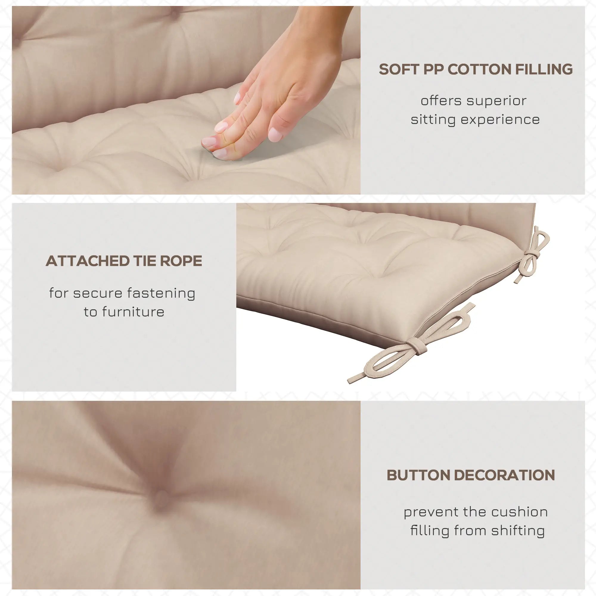 2 Seater Garden Bench Cushion, Thick Outdoor Non-Slip Pad, 47