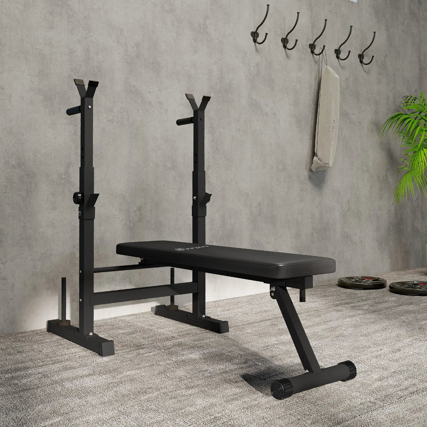 Adjustable Weight Bench, Foldable with Barbell Rack, Dip Station, Black Weight Benches at Gallery Canada