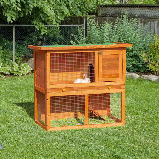 Wooden Rabbit Hutch Small Animal House Cage 2-Level w/ Run Backyard - Gallery Canada
