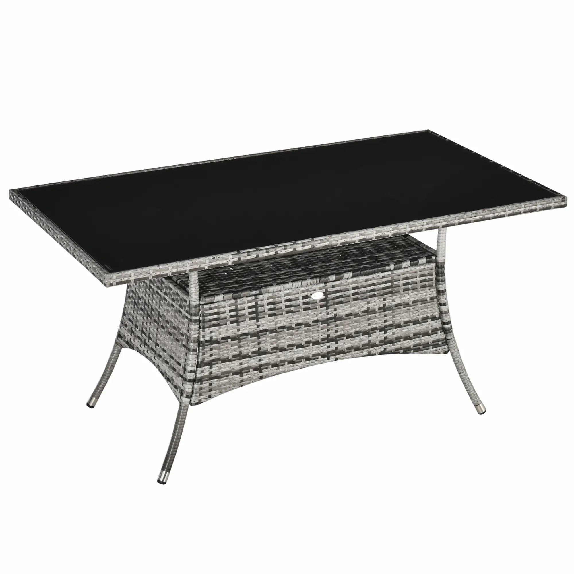 Garden Dining Table, Rattan with Glass Top, Storage Shelf, 59