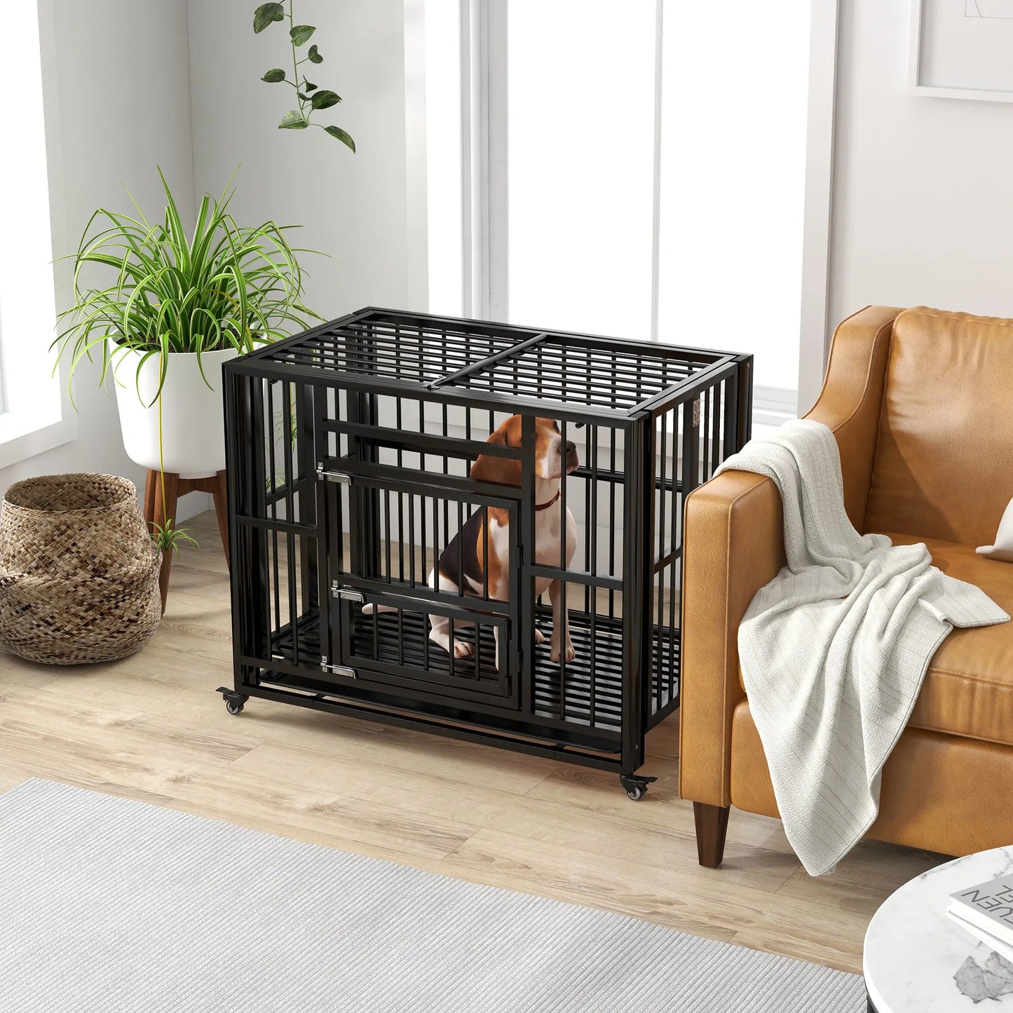 37" Heavy Duty Dog Crate, Foldable, Wheels, Double Locks, Removable Tray, Black Houses, Kennels & Pens at Gallery Canada