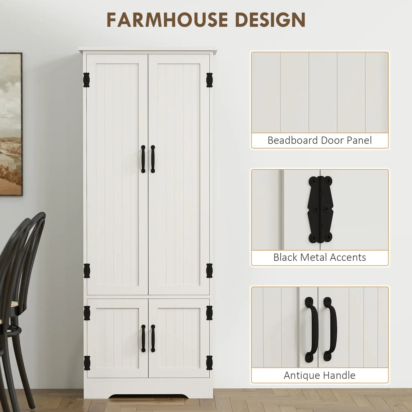 60" 4-Door Storage Cabinet, Adjustable Shelves, Large Pantry, White Kitchen Pantry Cabinets at Gallery Canada