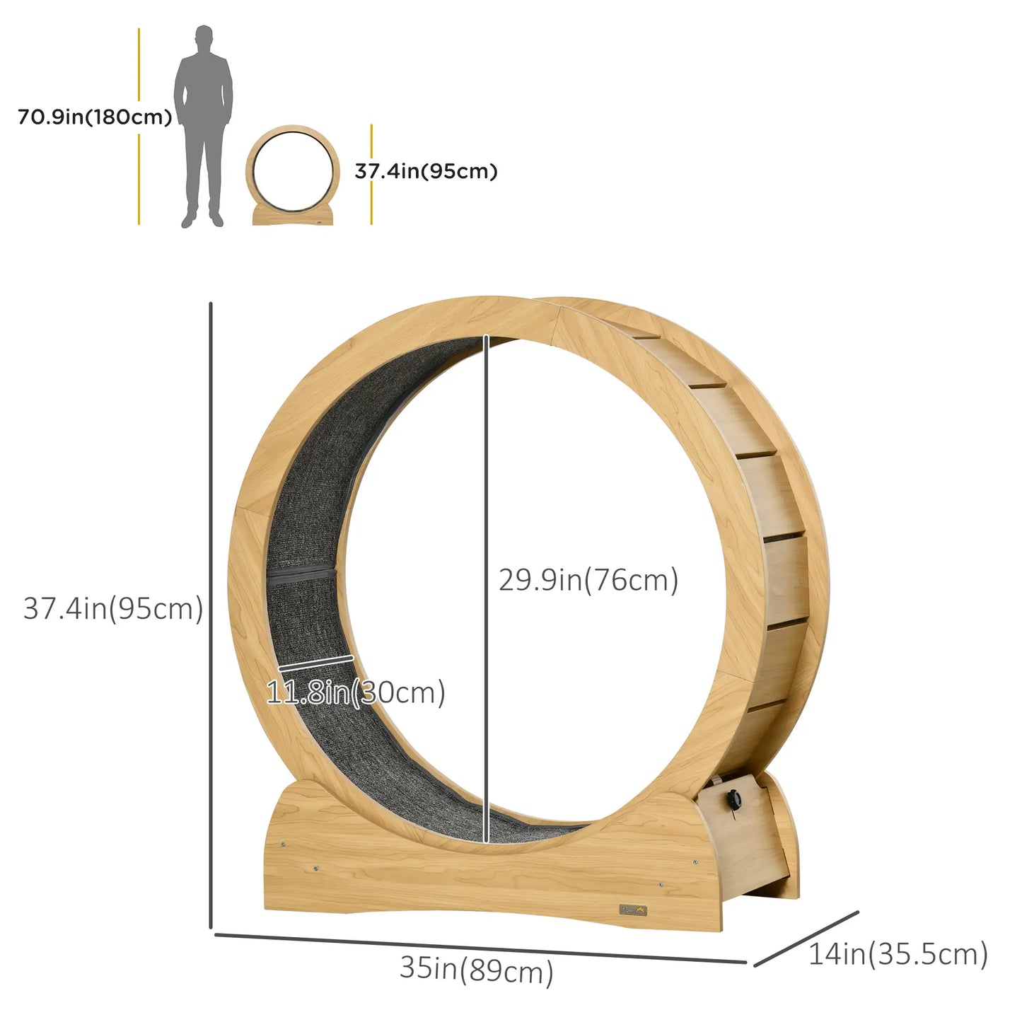 Cat Running Wheel, Exercise Treadmill with Brake, Carpeted, Natural Cat Climbing Wall at Gallery Canada