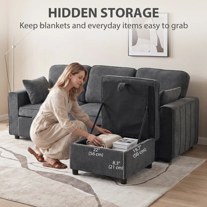 Modular Sectional Sofa Bed With Reversible Ottoman, Dark Grey