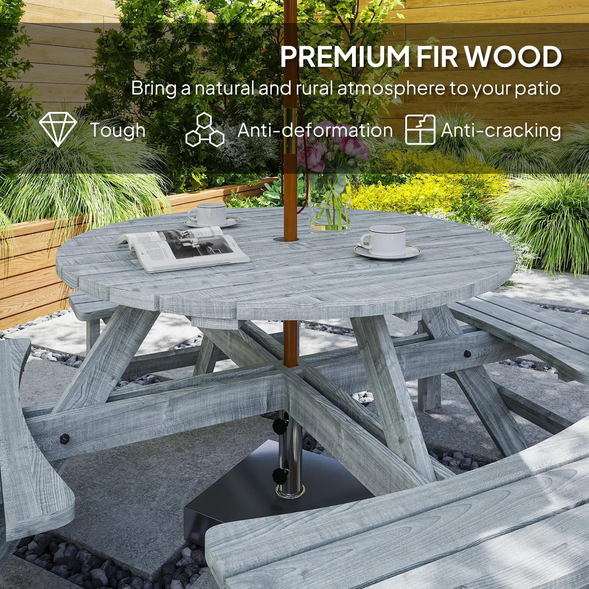 8 Seater Round Wooden Pub Bench, Patio Dining Set, Outdoor Patio Outdoor Dining Sets at Gallery Canada