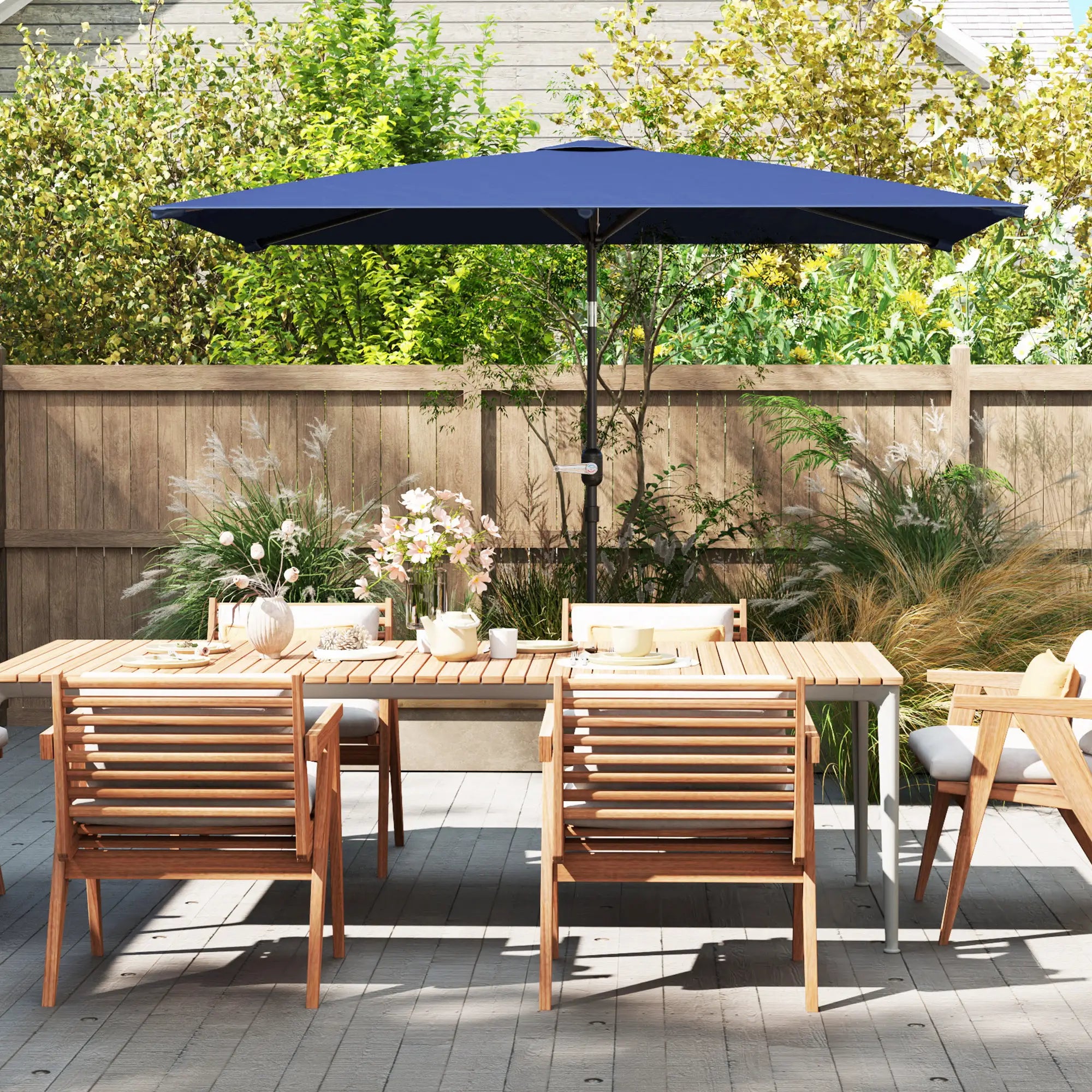 6.5x9.6ft Rectangle Aluminum Tilt Patio Umbrella, Navy Blue Sun Umbrellas at Gallery Canada