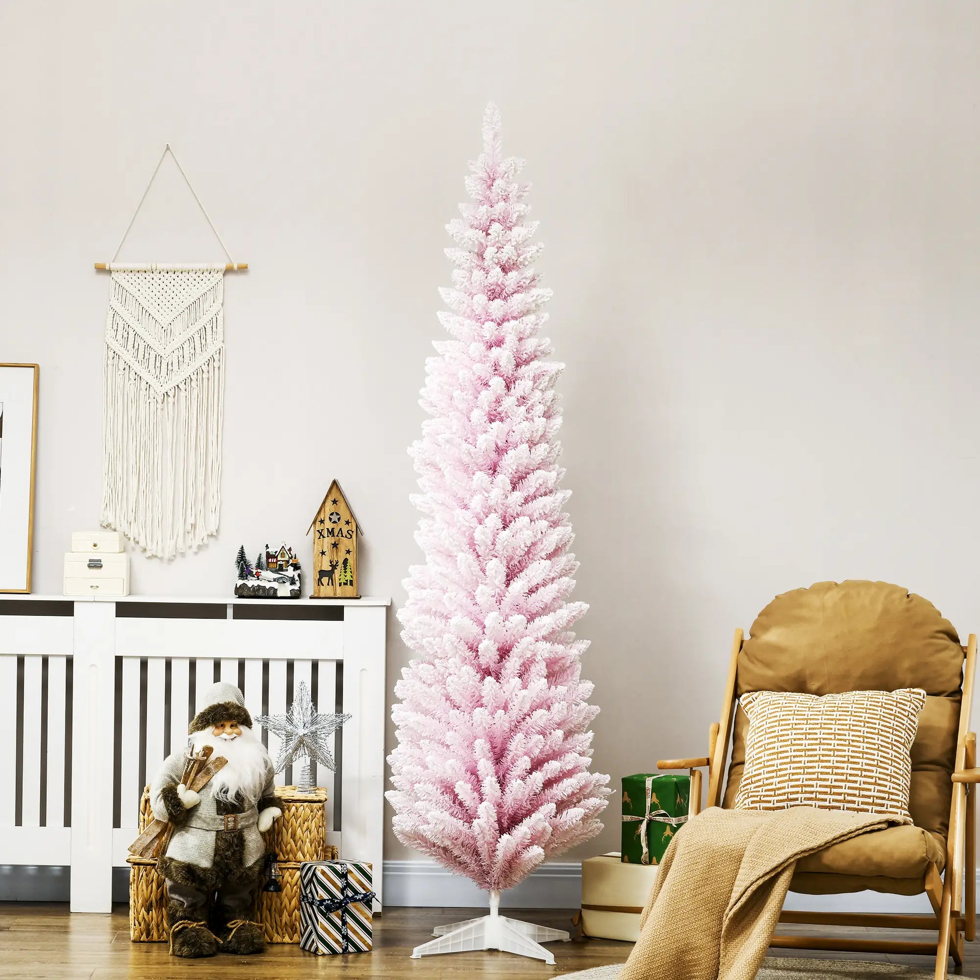 7ft Flocked Pencil Christmas Tree, Realistic Branches, Pink Flocked Christmas Trees at Gallery Canada