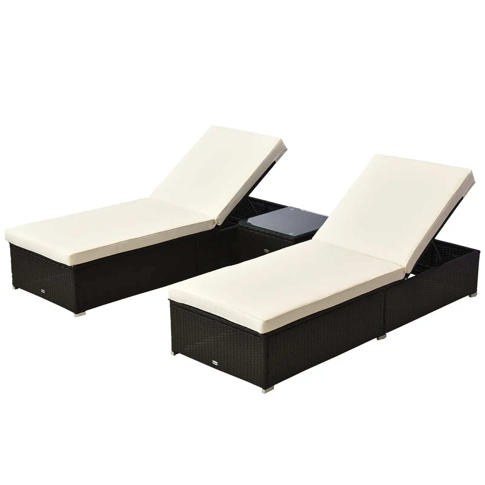 3pc Rattan Lounge Chair Set, Side Table, Outdoor Patio, Cushion Chaise Loungers Coffee and Cream at Gallery Canada