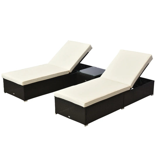 3pc Rattan Lounge Chair Set, Side Table, Outdoor Patio, Cushion Chaise Loungers Coffee and Cream at Gallery Canada