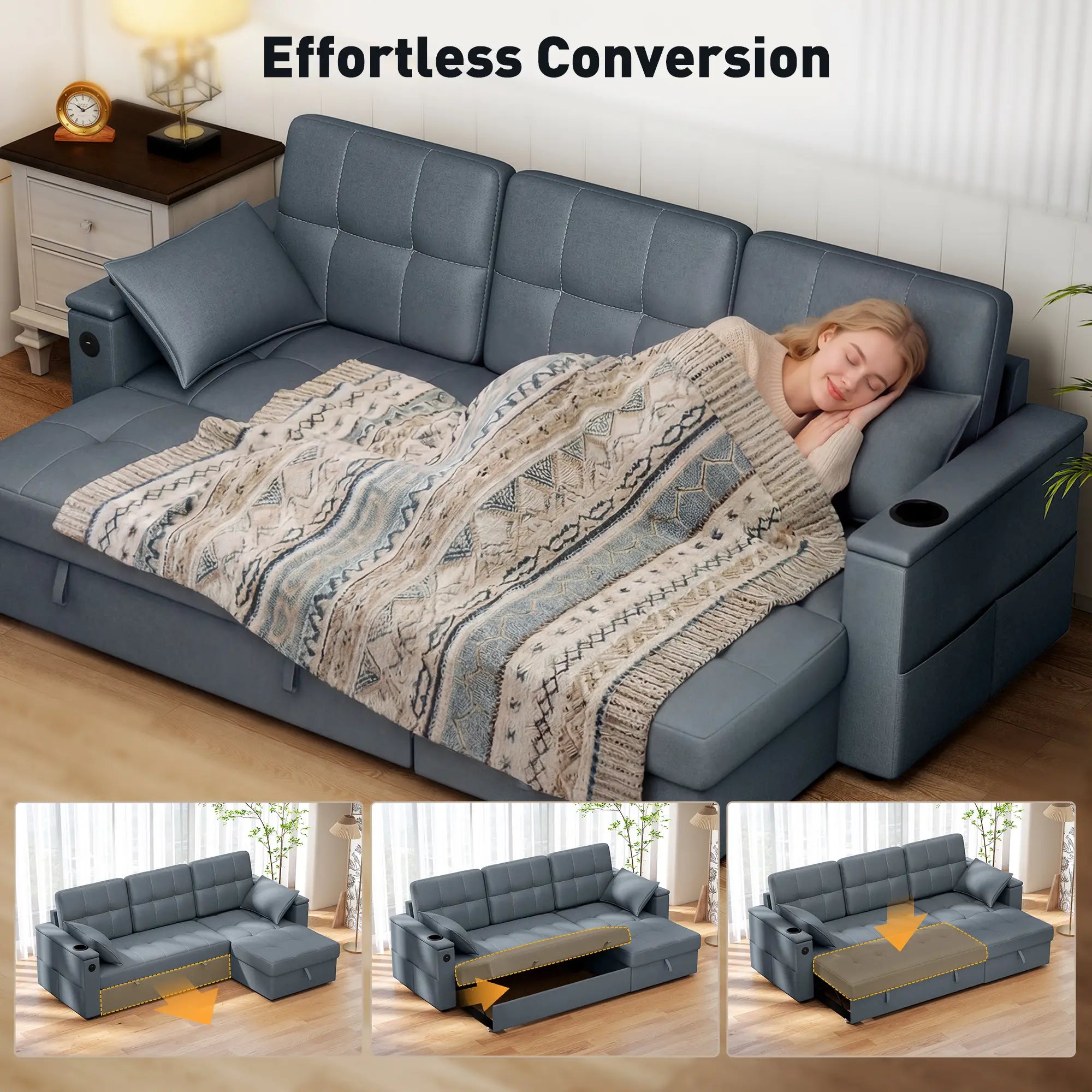Convertible Sectional Sofa Bed, Pull Out Sleeper, Chaise Storage, Dark Grey Sofas & Reclining Chairs at Gallery Canada