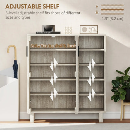 Shoe Storage with Double Doors, Open Shelves, 17 Pair, Light Grey