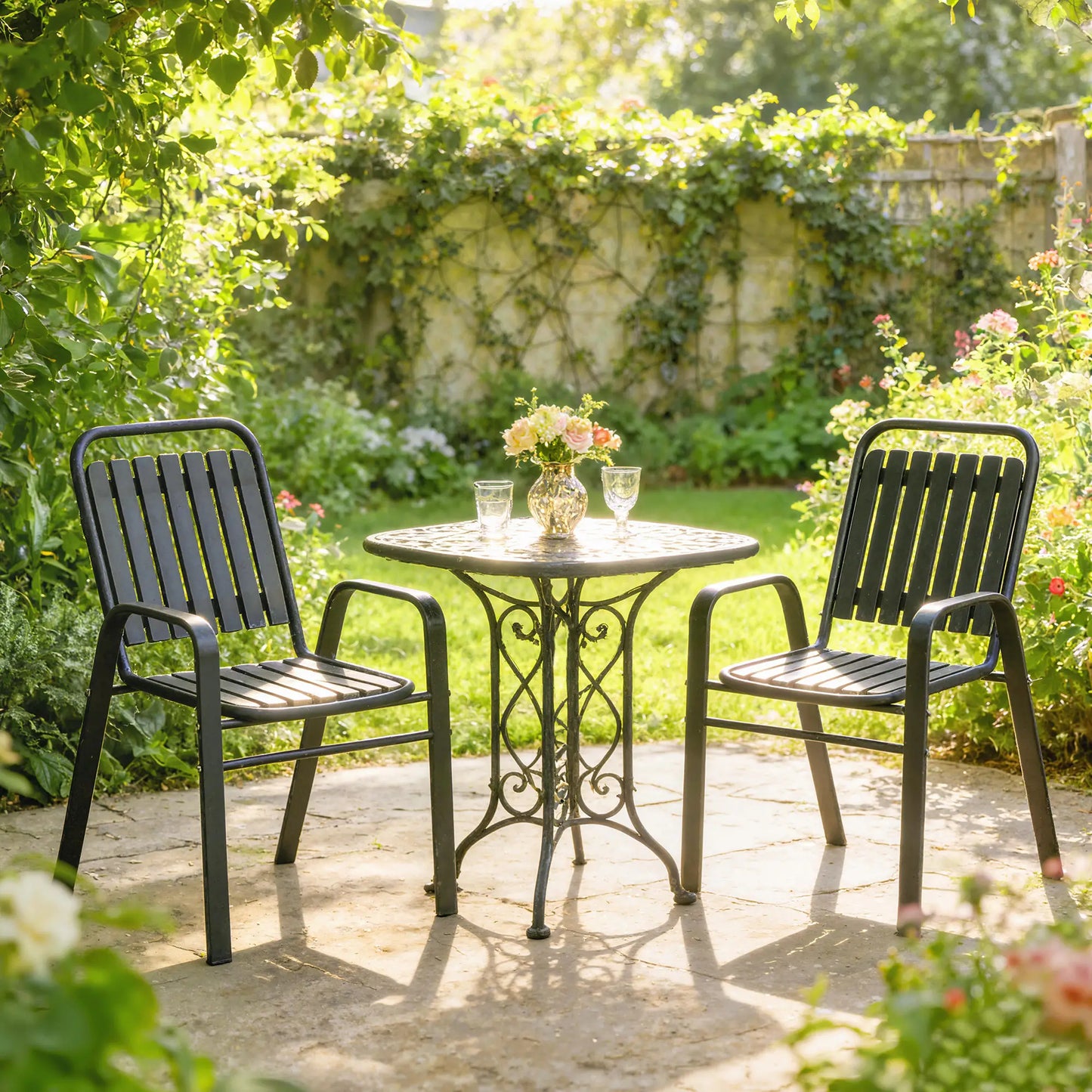 Stackable Outdoor Dining Chairs Set Of 2, Black Patio Chairs at Gallery Canada
