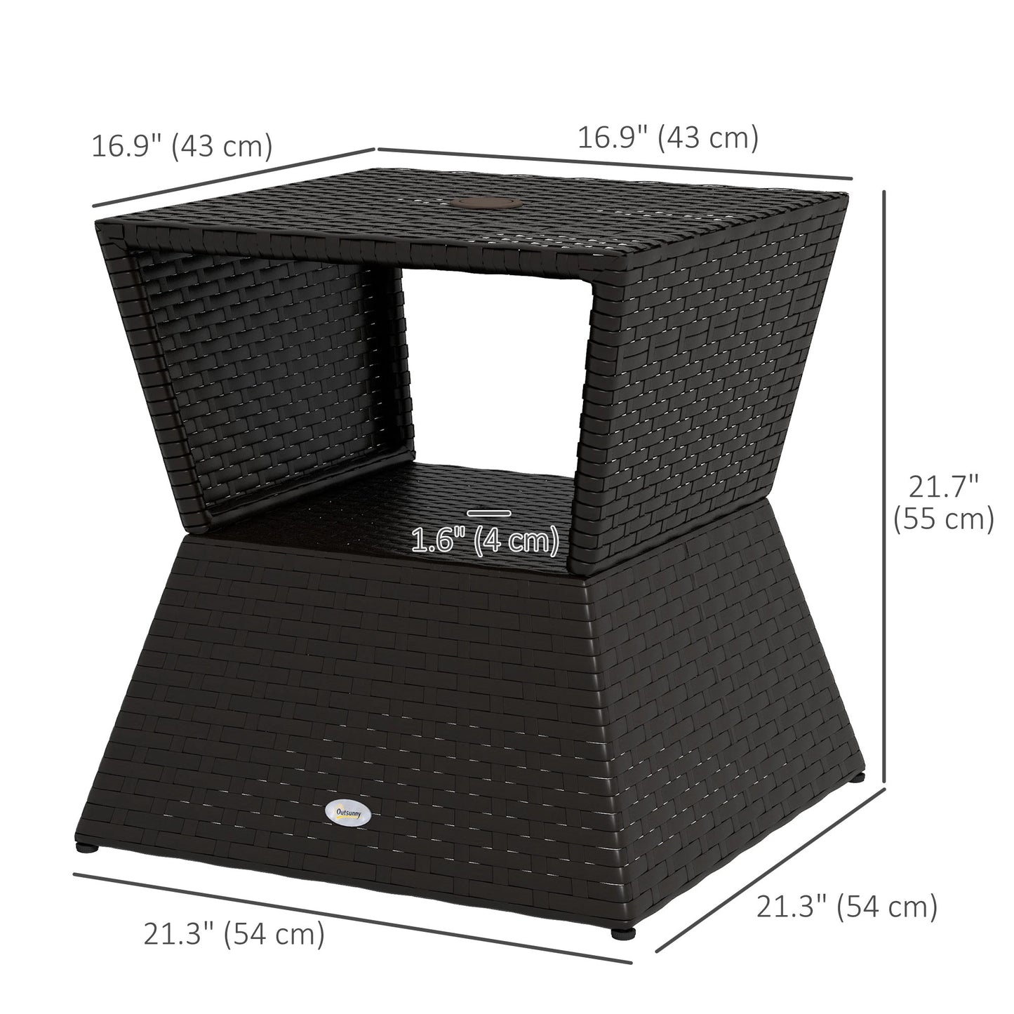 Outdoor Rattan Coffee Table, Garden Side Table w/ Umbrella Hole, Dark Coffee Patio Side Tables at Gallery Canada