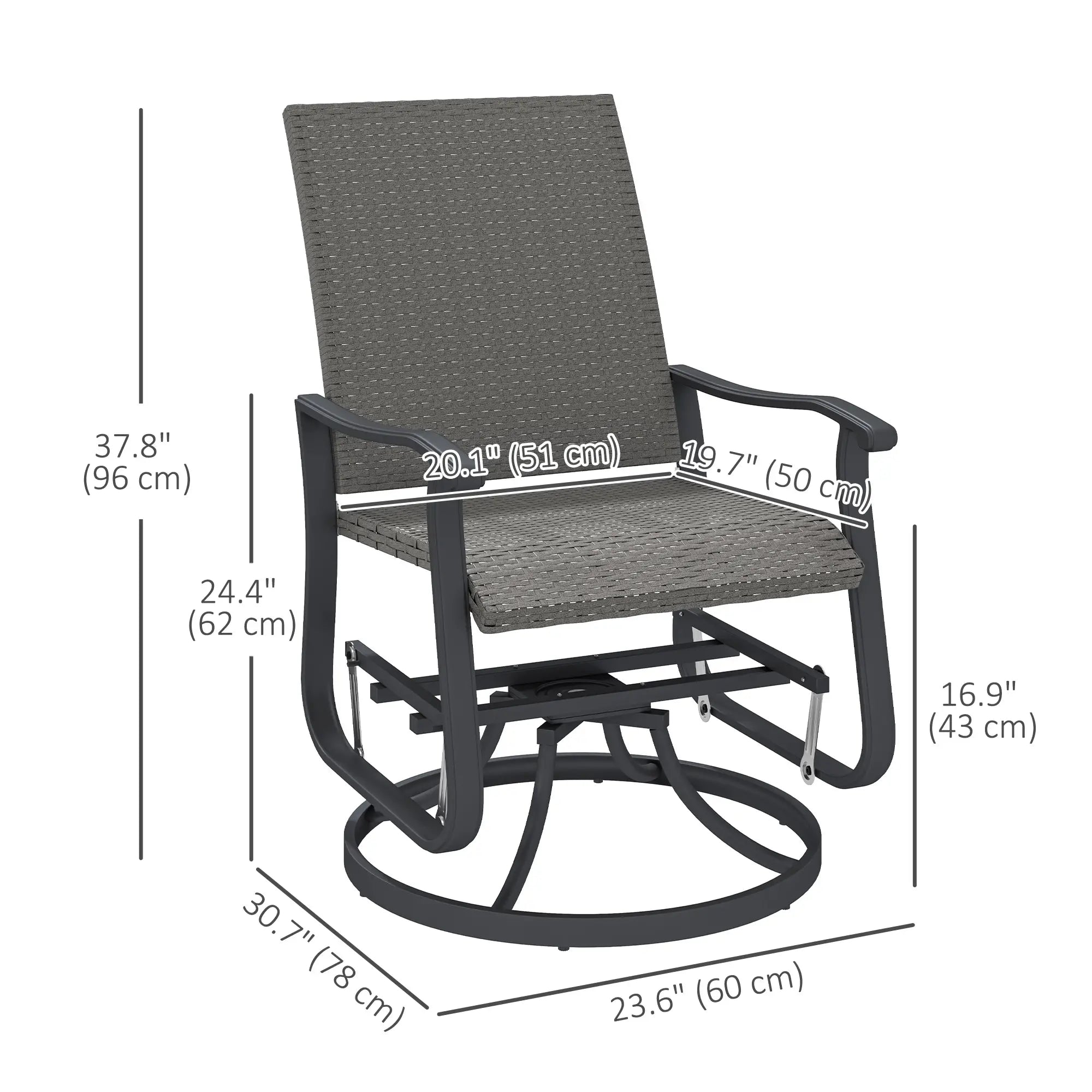 Set of 2 Rattan Patio Gliders, Wicker Outdoor Swivel Chairs, Grey Outdoor Gliders at Gallery Canada