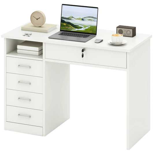 Home Office Desk with Storage, Lockable Drawer, White Computer Desks White at Gallery Canada