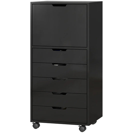 Mobile File Cabinet With 5 Drawers, Black, Black Office Cabinets & Cupboards Black at Gallery Canada