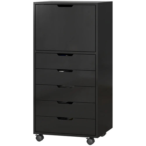 Mobile File Cabinet With 5 Drawers, Black, Black