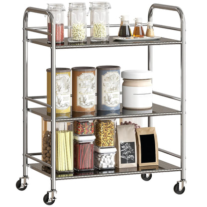 3 Tier Stainless Steel Rolling Cart, Adjustable Shelf, Wheels, Silver Kitchen Islands & Kitchen Carts at Gallery Canada