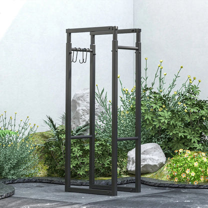 Adjustable Firewood Log Rack, Heavy-Duty Steel, 25.6" x 9.8" x 59.1", Black Firewood Racks at Gallery Canada