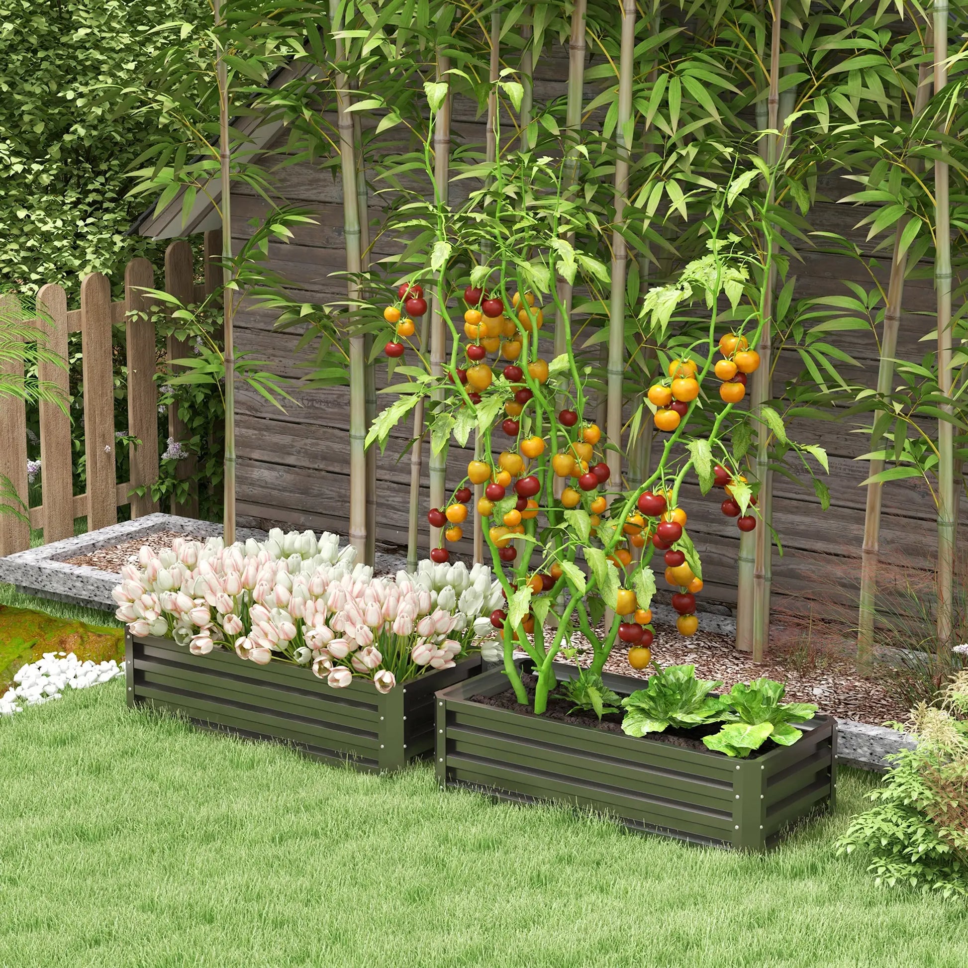 Galvanized Raised Garden Beds, Outdoor Planter Box, Set of 2, Dark Grey Galvanized Planter Boxes at Gallery Canada