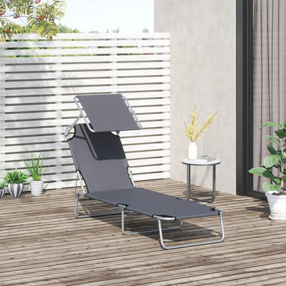Outdoor Lounge Chair, Adjustable Folding Chaise, Tanning Chair with Shade, Grey Lounger Chairs at Gallery Canada
